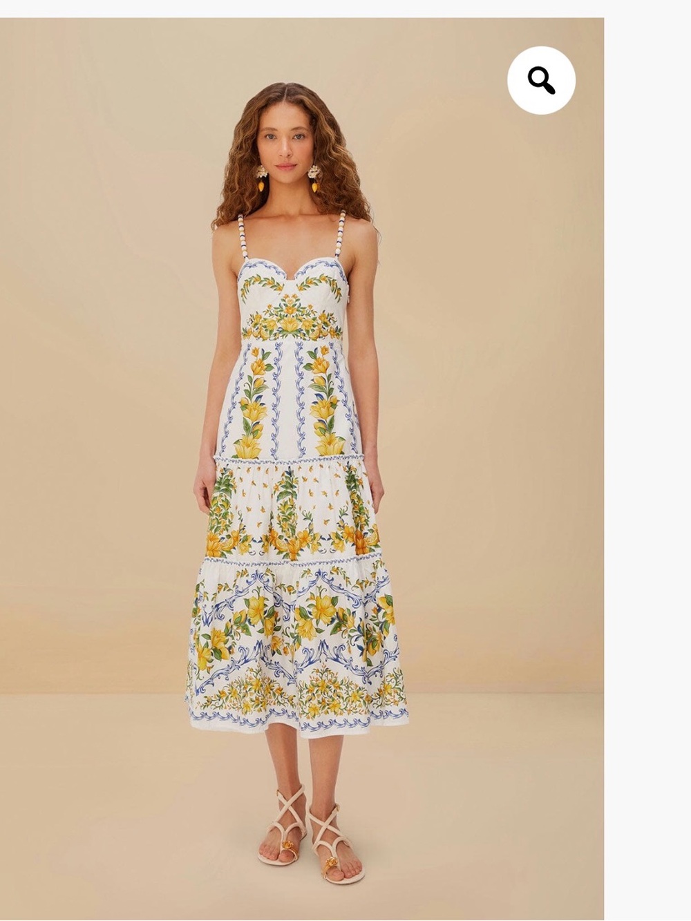 FARM Rio White Maxi Dress with Yellow Lemon & Blue Trim
